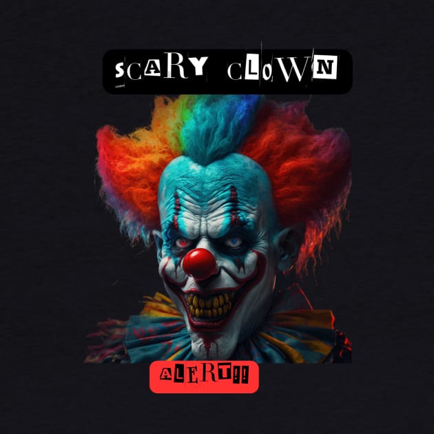 Scary Clown Alert t-shirts, clown t-shirts, t-shirts with clowns, unisex t-shirts, horror apparel, unique design, edgy fashion, clowns by Clinsh Online 